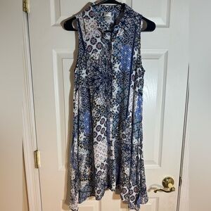 Cupio Sz M Button Down Dress Floral Patriotic July 4th Summer Sleeveless Holiday